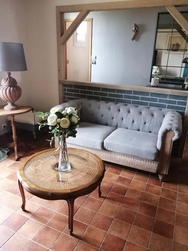 Canapé chesterfield 2 places lin et coton gris
