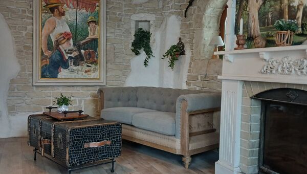 Canapé chesterfield 2 places lin et coton gris