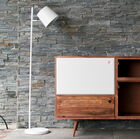 A wooden buffet combining straight lines and curved edges