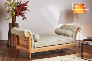 2-seater bench in almond linen and cotton Montaigu