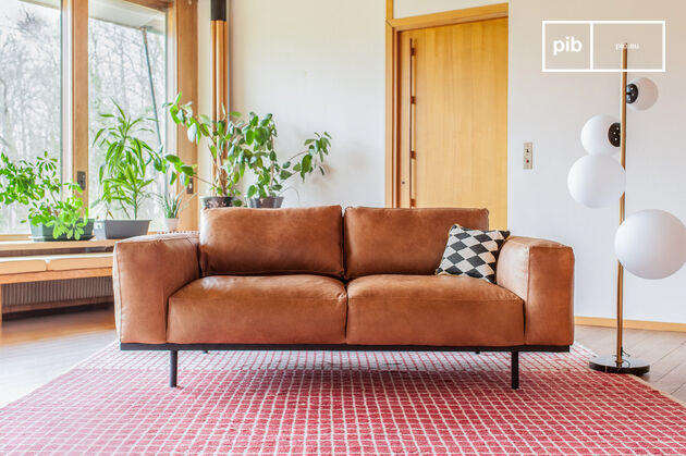 2-seater Havana leather sofa Almond