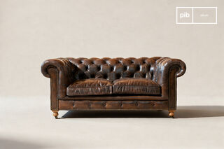 2-Sitzer Chesterfield-Sofa aus braunem Leder Jahn