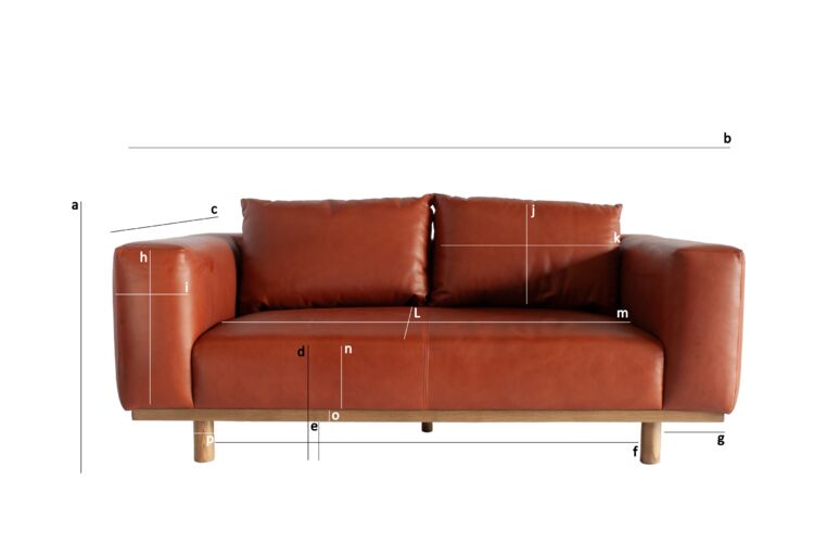 Produktdimensionen 2-Sitzer-Sofa aus cognacfarbenem Leder und Eiche Andersen