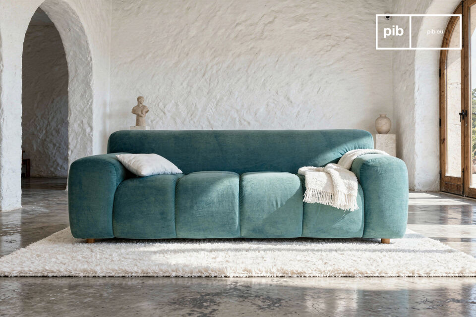 2-Sitzer-Sofa aus Samt in Entenblau Atoll