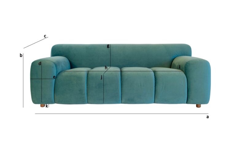 Produktdimensionen 2-Sitzer-Sofa aus Samt in Entenblau Atoll