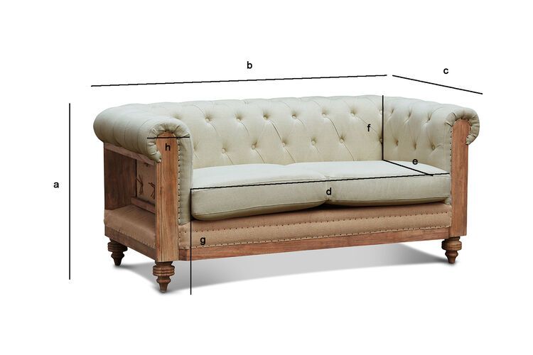 Produktdimensionen Chesterfield-Zweisitzer-Sofa aus Leinen und Baumwolle in Mandel Montaigu