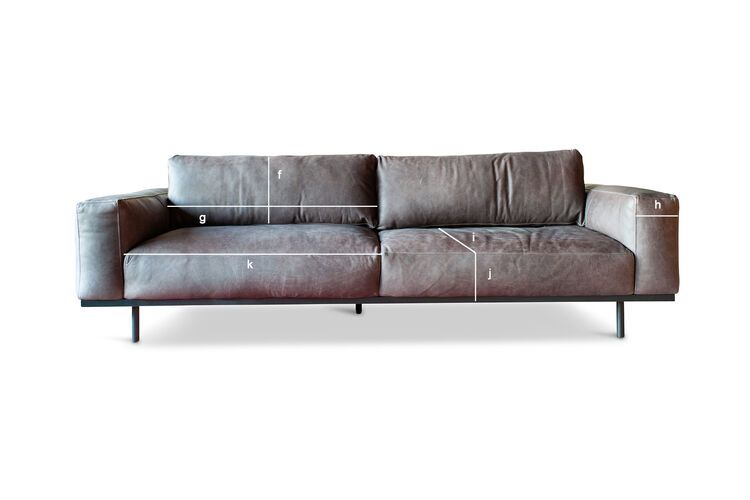 Product Dimensions Three-seater sofa in grey leather Almond