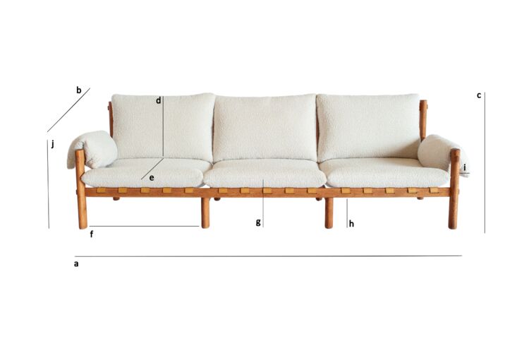 Product Dimensions 3-seater sofa in oak and cream fabric Alba