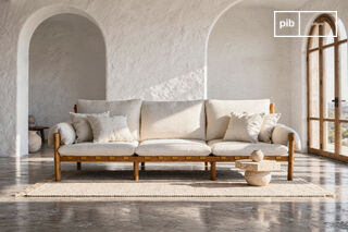 3-seater sofa in oak and cream fabric Alba