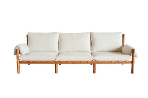 3-seater sofa in oak and cream fabric Alba