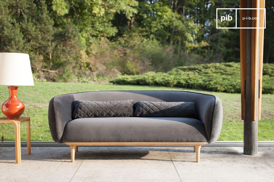 Round 3-seater gray velvet sofa Olson