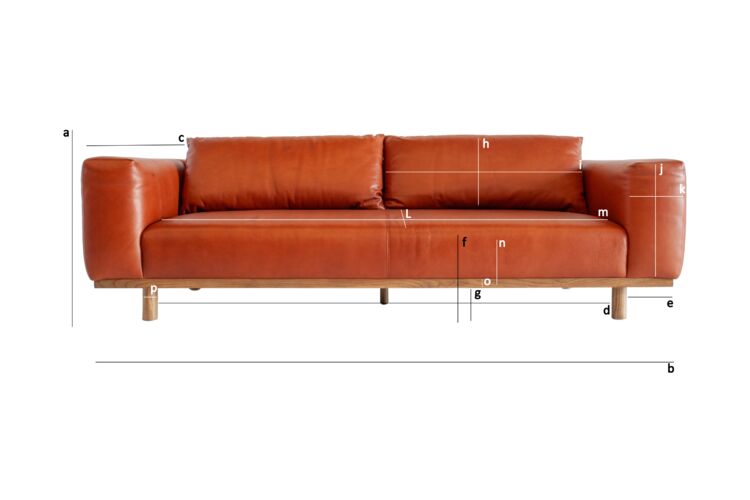 Produktdimensionen 3-Sitzer-Sofa aus cognacfarbenem Leder und Eiche Andersen