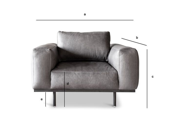 Produktdimensionen Sessel aus grauem Leder Almond