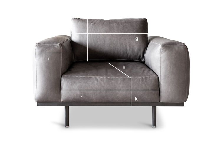 Produktdimensionen Sessel aus grauem Leder Almond