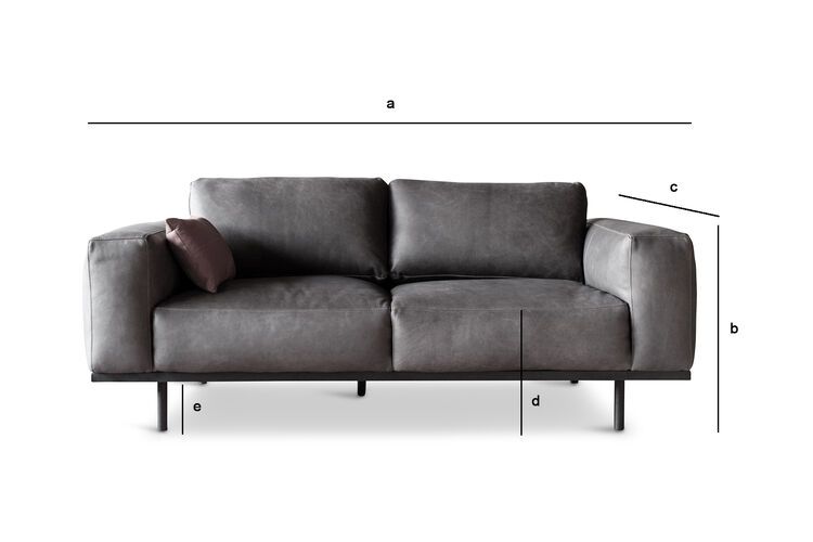Product Dimensions Two-seater sofa in grey leather Almond