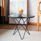 Small black marble side table with black metal structure.
