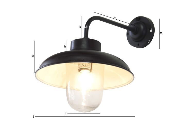 Dimensions du produit Applique extérieure coudée en métal noir Powell