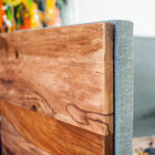 Wood and grey fabric go well together.