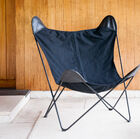 The beautiful black canvas is embellished with an elegant central seam.