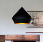 Curved pendant lamp adopts a style inspired by the 60s.