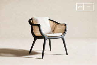 Black solid ash armchair with wicker Nocta