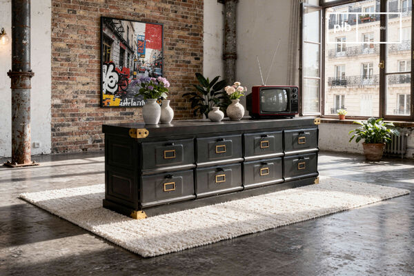 Réalisé en tôle métallique avec une finition anthracite mat