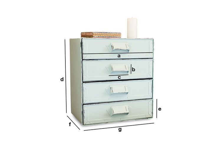 Dimensiones del producto Caja de metal con 4 cajones Delray