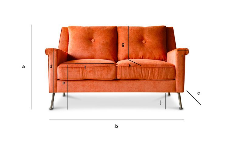 Dimensions du produit Canapé 2 places en velours orange Elbrousse