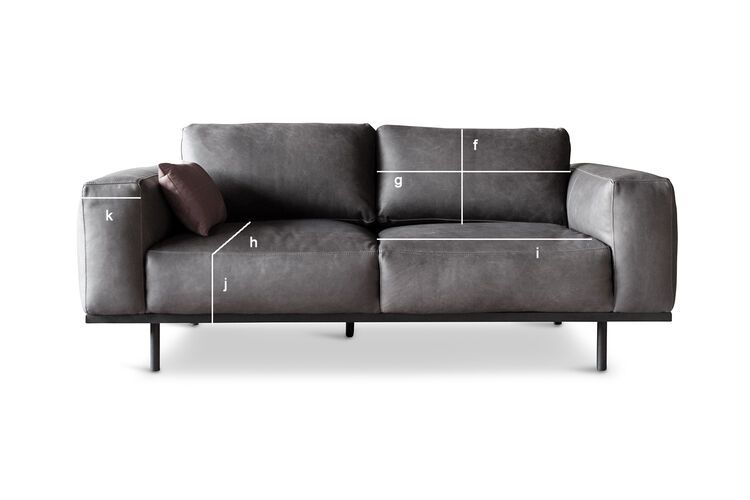 Dimensions du produit Canapé 2 places en cuir gris  Almond