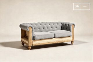 Canapé chesterfield 2 places lin et coton gris Montaigu