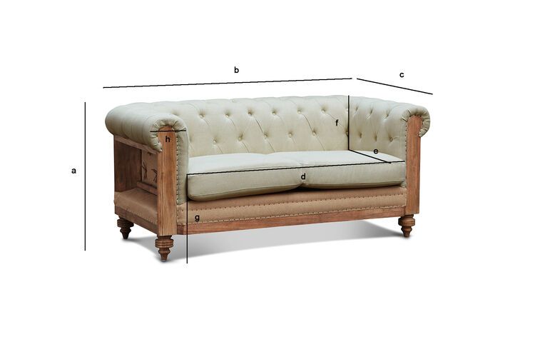 Dimensions du produit Canapé chesterfield 2 places lin et coton amande Montaigu