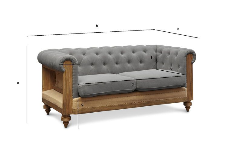 Dimensions du produit Canapé chesterfield 2 places lin et coton gris Montaigu