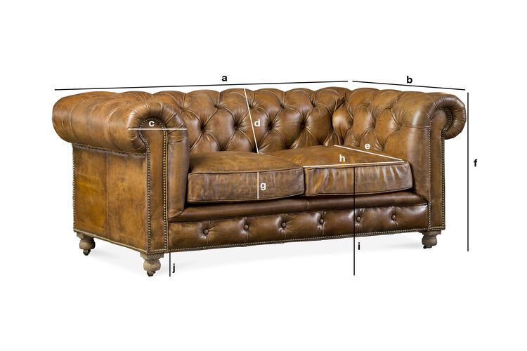 Dimensions du produit Canapé Chesterfield 2 places en cuir fauve Saint Paul