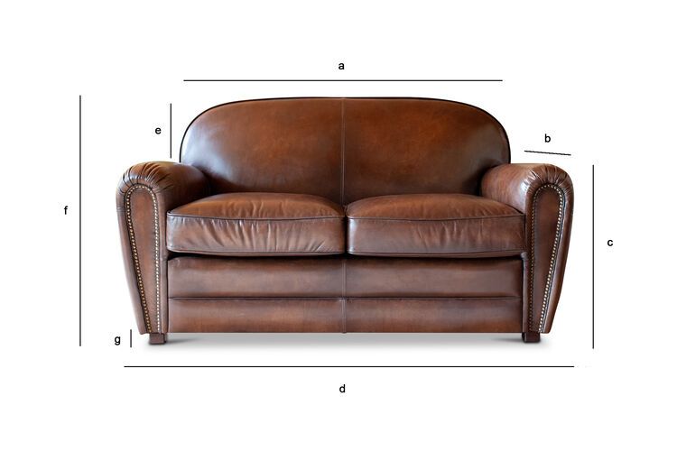 Dimensions du produit Canapé club 2 places en cuir fauve English Coffee