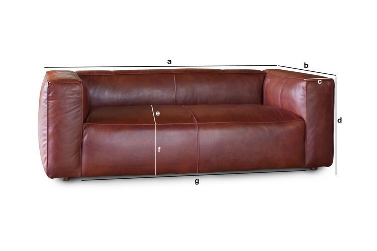 Dimensions du produit Canapé 2 places en cuir acajou Krieger