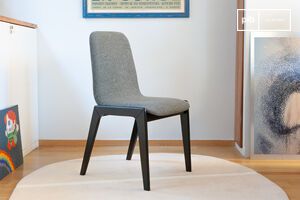 Black wood chair with salt and pepper fabric Estella
