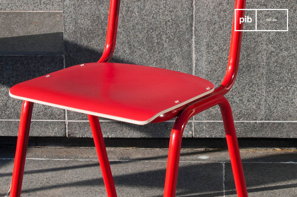 The seat is made of wood and the structure is made of metal.