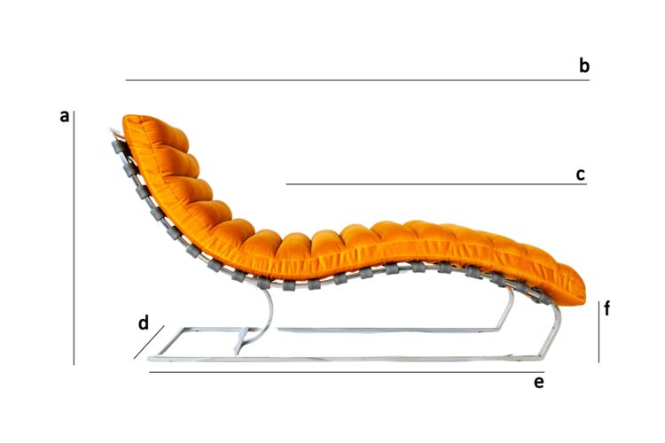 Dimensiones del producto Chaise longue de terciopelo ámbar y acero cromado Weimar