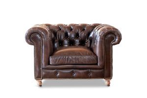 Chesterfield fauteuil van bruin leer Jahn