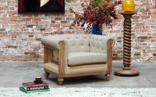 Almond linen and cotton Chesterfield armchair Montaigu