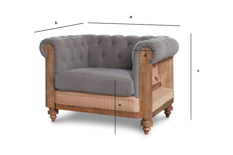 Productafmetingen Grijze Chesterfield fauteuil van linnen en katoen Montaigu