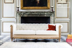 Großer Chesterfield-Sofa aus ecrufarbenem Leinen und Baumwolle Montaigu