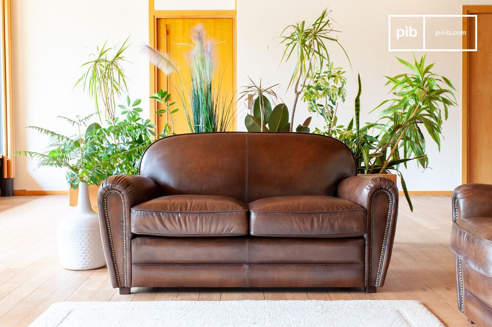 Fawn leather 2-seater club sofa English Coffee