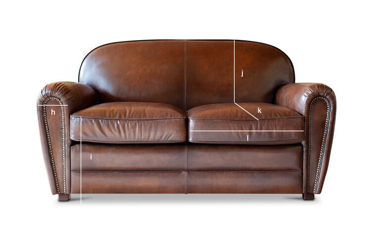 Produktdimensionen Club-Sofa für 2 Personen aus rehbraunem Leder English Coffee