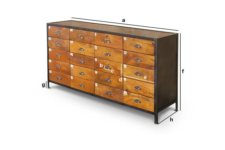 Dimensions du produit Comptoir vintage en bois et métal Shawinigan