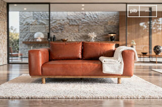 Divano a 2 posti in pelle cognac e rovere Andersen