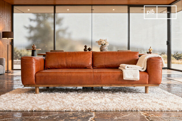 Divano a 3 posti in pelle cognac e rovere Andersen