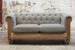 Divano Chesterfield a 2 posti in lino e cotone grigio Montaigu