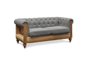 Divano Chesterfield a 2 posti in lino e cotone grigio Montaigu