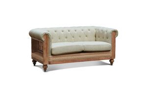 Divano Chesterfield a 2 posti in lino e cotone mandorla Montaigu